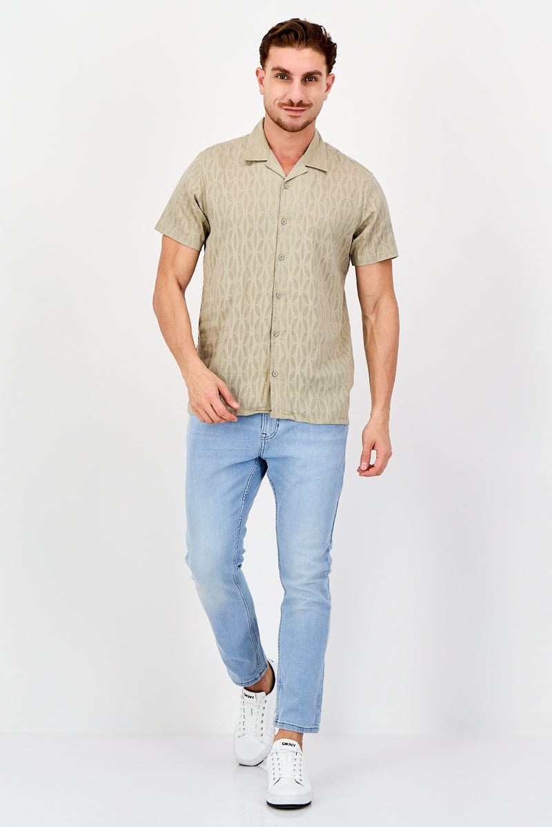 Threadbare Men Regular Fit Short Sleeve Textured Casual Shirt, Khaki - Image 4